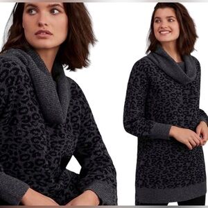 Anthropologie Emmy Cowl Neck Leopard Print Tunic Sweater – XS – Gray/Black